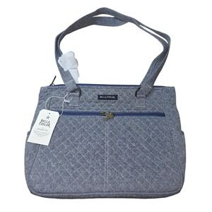 New Bella Taylor Blue Chambray Everyday Tote Bag Women Large Quilted Casual